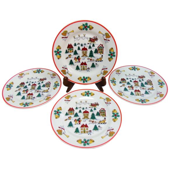 Set (4) JOY OF CHRISTMAS PLATES 7.5" Dessert Salad Jamestown China Action 1987 - Picture 1 of 8